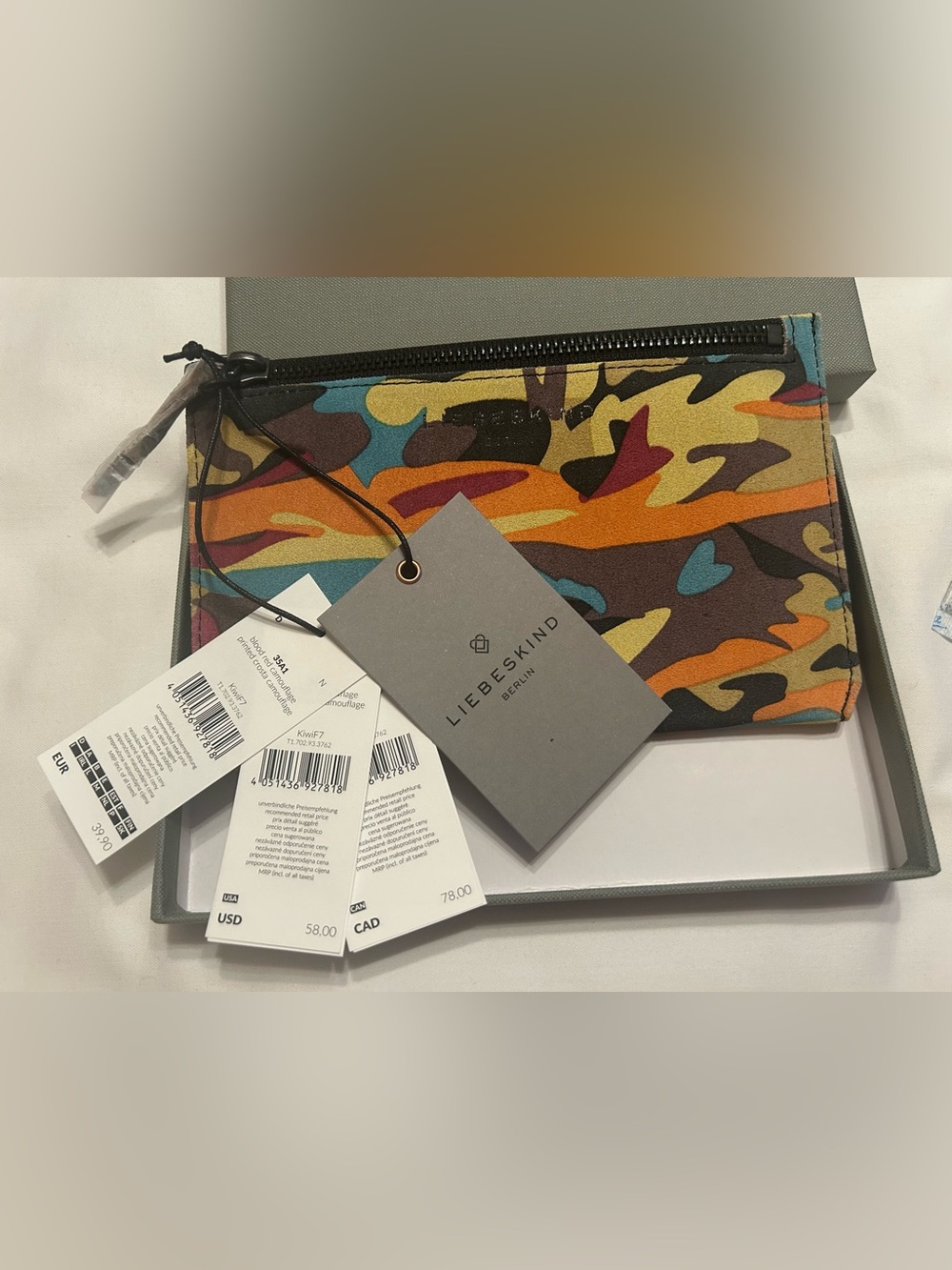 Liebeskind Suede Multicolor Camo Zip Pouch NIB